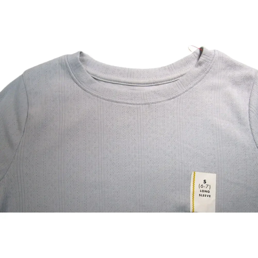 Cat & Jack Girl's Gray Pullover Top Long Sleeve Pleated Knit Size Small 6/7